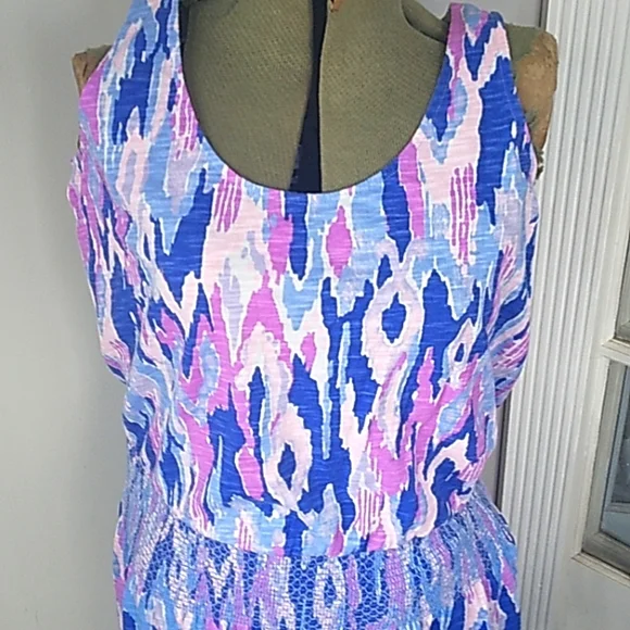 LILLY PULITZER PREPPY 100% COTTON SMOCKED WAIST NAVAJO PRINT  DRESS WOMANS S. - Picture 2 of 6